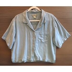 Tommy Bahama Blue Silk Collared Button Up Crop Length Hawaiian Shirt, Sz: Large